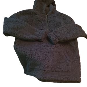 Zenana Quarter-zip Pullover with pockets Hunter Green Sherpa jacket w hood (L)